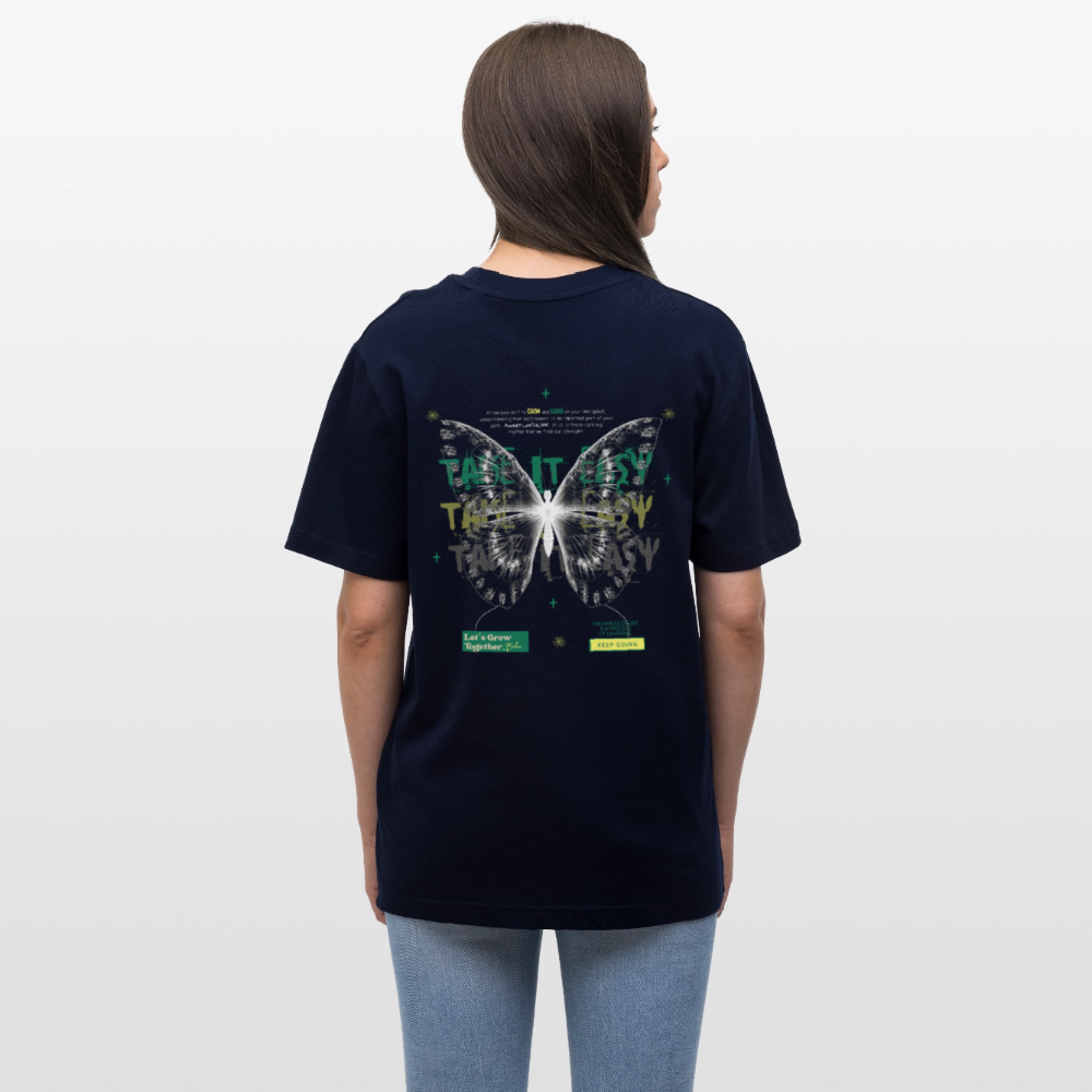 Hesinkar, Schmetterling, 1st | Essential, Relaxed Fit Unisex Bio T-Shirt - Navy