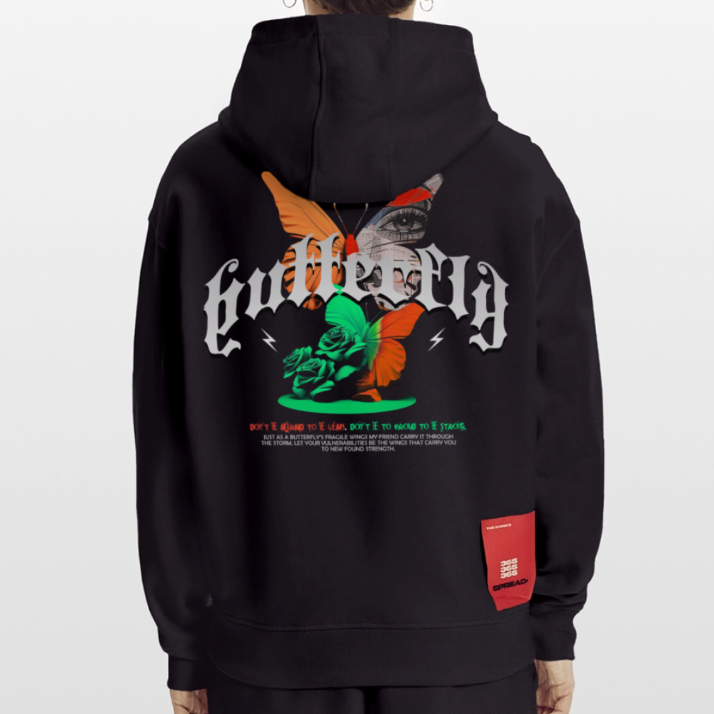 Noşîrêwan, Schmetterling, 1st | Heavyweight Oversized Bio Hoodie, Unisex - SOLID BLACK