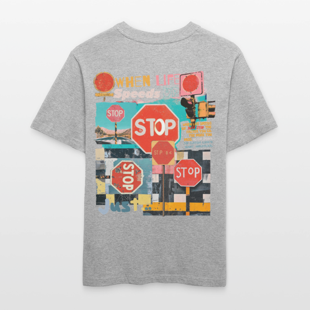 Solvarion, Stopp, 1st | Essential, Relaxed Fit Unisex Bio T-Shirt - Grau meliert