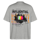 Flamethar, Fernseher, 1st | Blaster, Oversize Bio T-Shirt, Unisex - Grau meliert