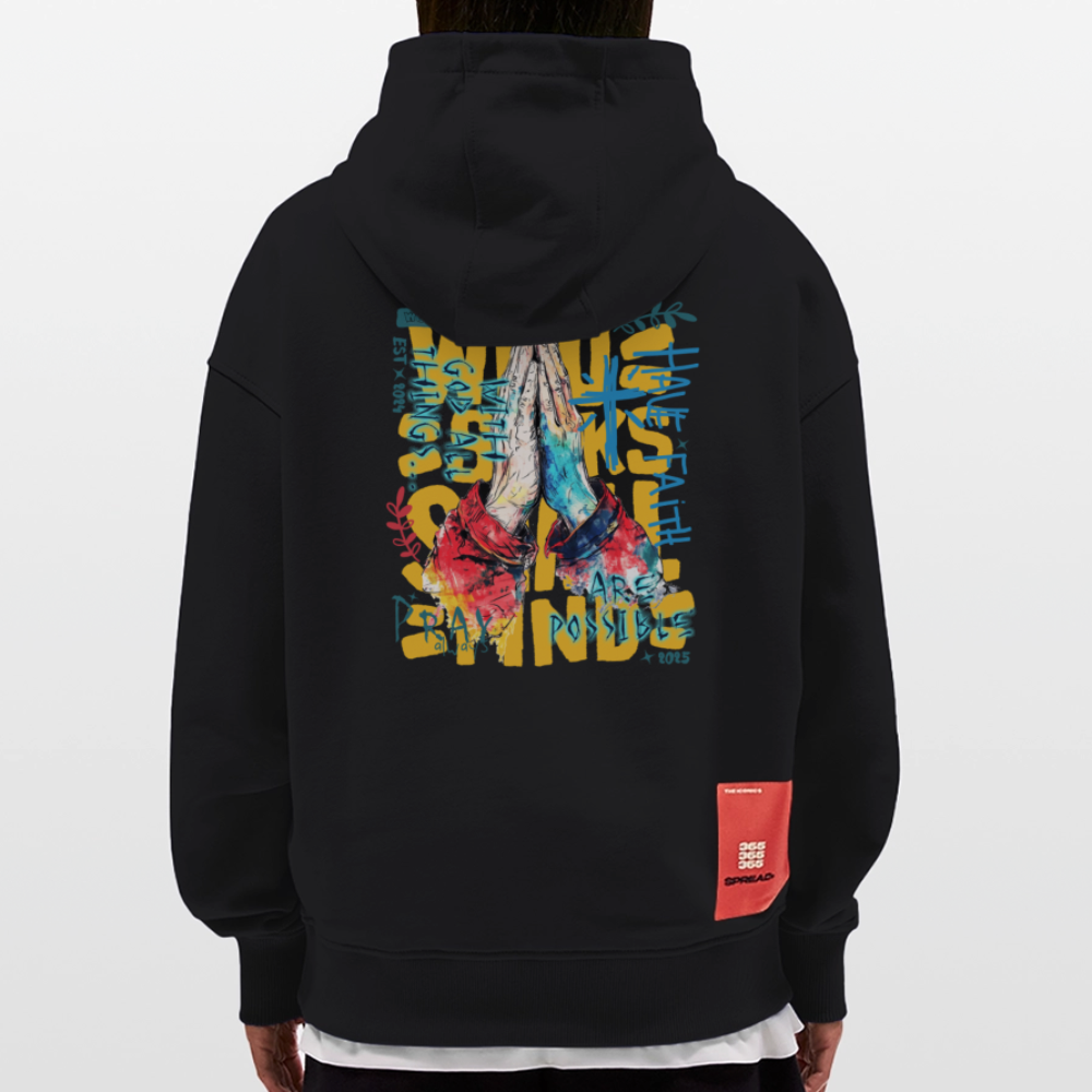 Perseus, Beten, 1st | Heavyweight Oversized Bio Hoodie, Unisex - SOLID BLACK