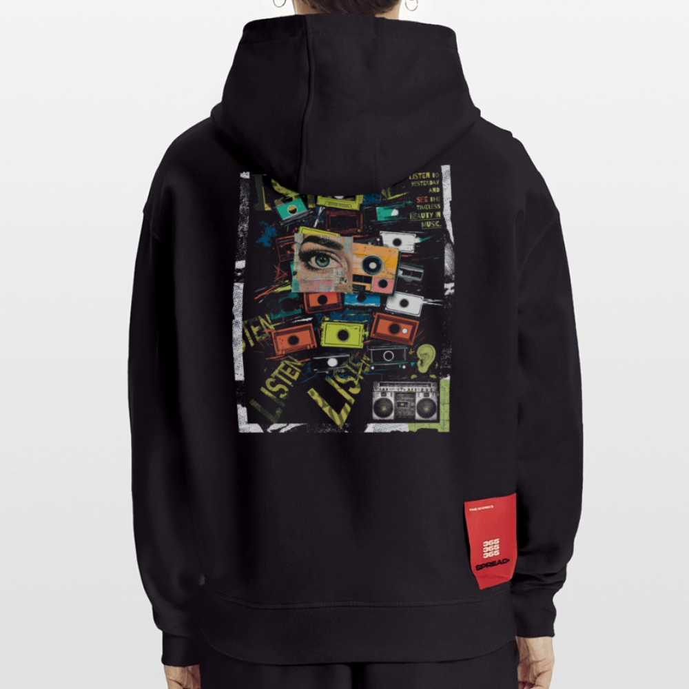 Shahzada, Kassetten, 1st | Heavyweight Oversized Bio Hoodie, Unisex - SOLID BLACK