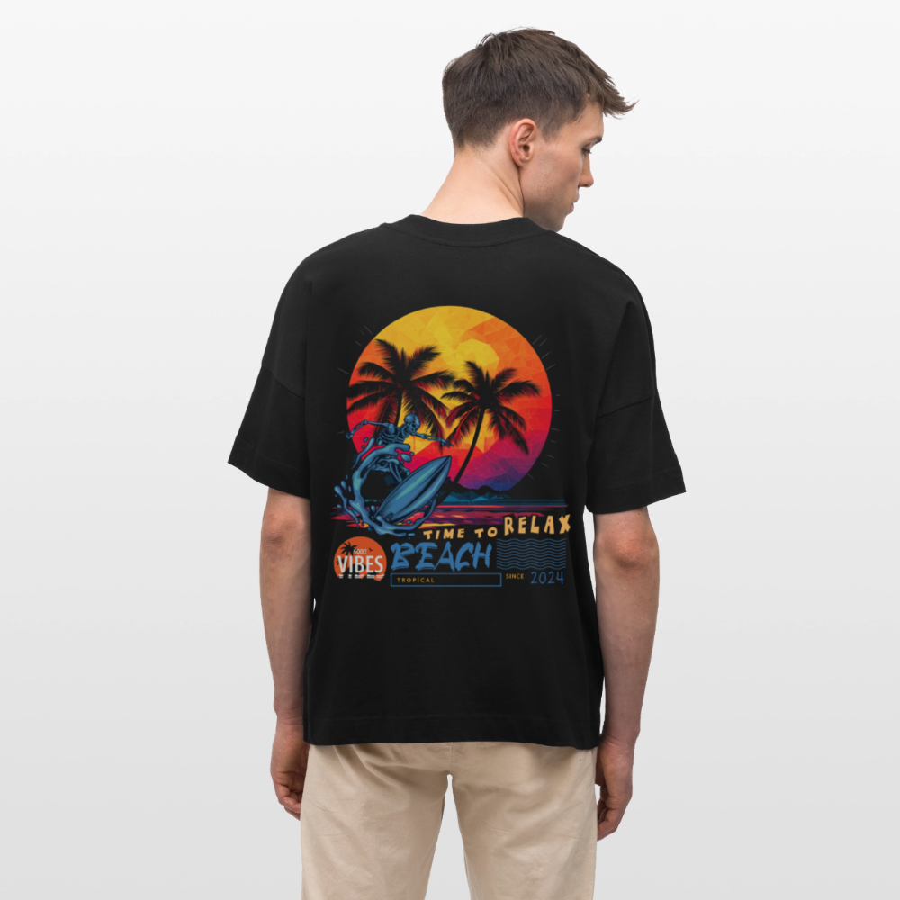 Eryan, Surfen, 1st | Blaster, Oversize Bio T-Shirt, Unisex - Schwarz