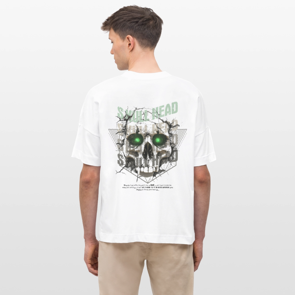 Gliesaron, Totenkopf, 1st | Blaster, Oversize Bio T-Shirt, Unisex - Weiß