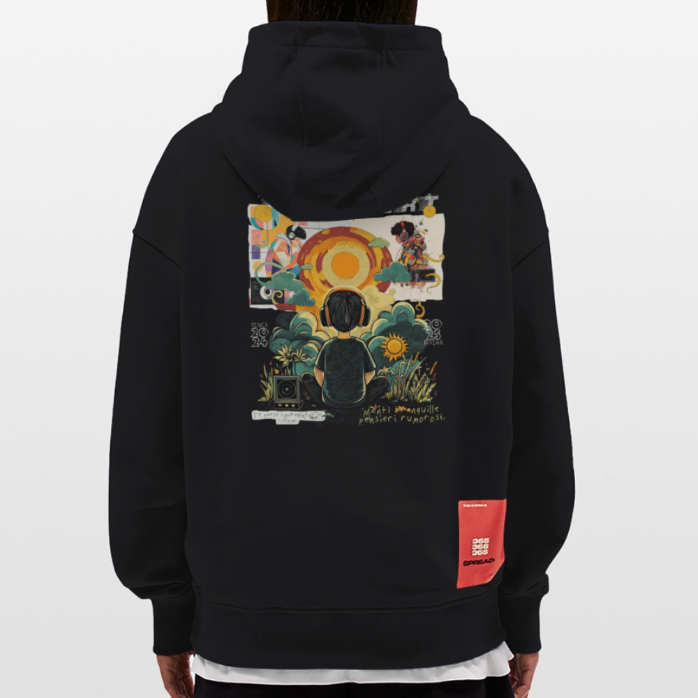 Hermesan, Kindheit, 1st | Heavyweight Oversized Bio Hoodie, Unisex - SOLID BLACK