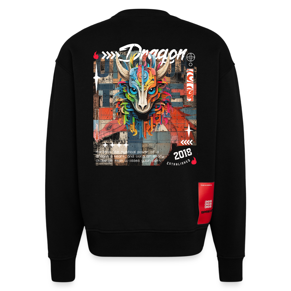Nezha, Drache, 1st | Heavyweight Oversized Bio Sweater, Unisex - SOLID BLACK