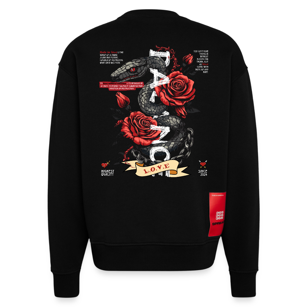 Hephani, Schlange, 1st | Heavyweight Oversized Bio Sweater, Unisex - SOLID BLACK