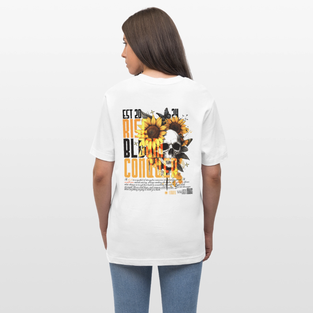Umbraxion, Sonnenblume, 1st | Essential, Relaxed Fit Unisex Bio T-Shirt - Weiß
