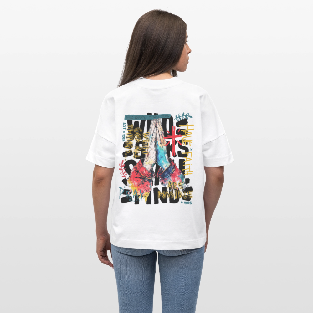 Therondir, Beten, 1st | Blaster, Oversize Bio T-Shirt, Unisex - Weiß