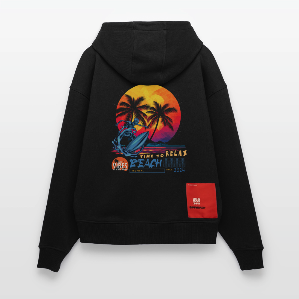 Eryan, Surfen, 1st | Heavyweight Oversized Bio Hoodie, Unisex - SOLID BLACK