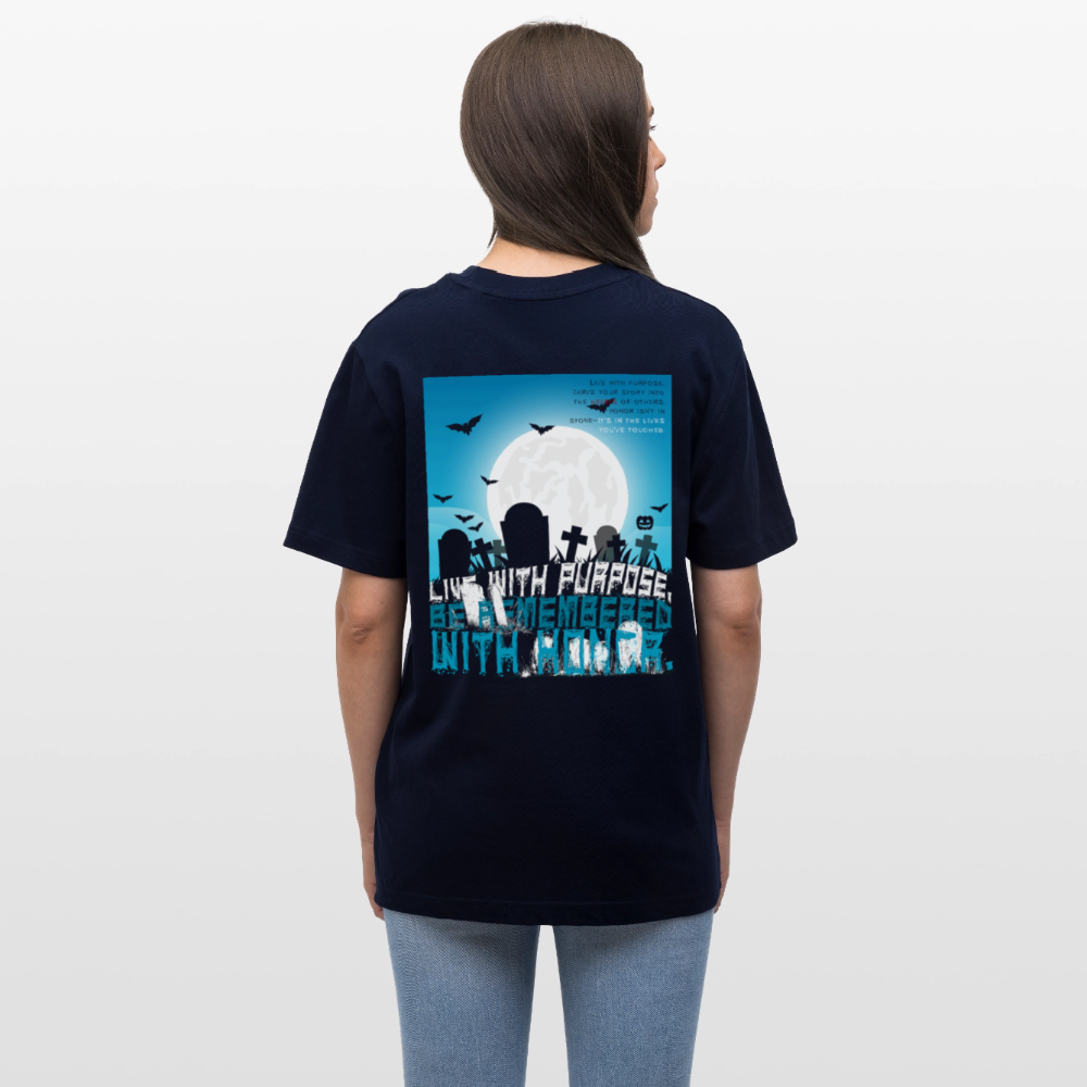 Themisan, Friedhof, 1st | Essential, Relaxed Fit Unisex Bio T-Shirt - Navy
