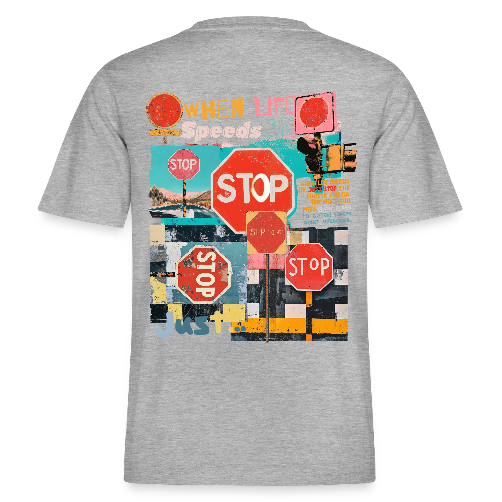 Solvarion, Stopp, 1st | Essential, Relaxed Fit Unisex Bio T-Shirt - Grau meliert