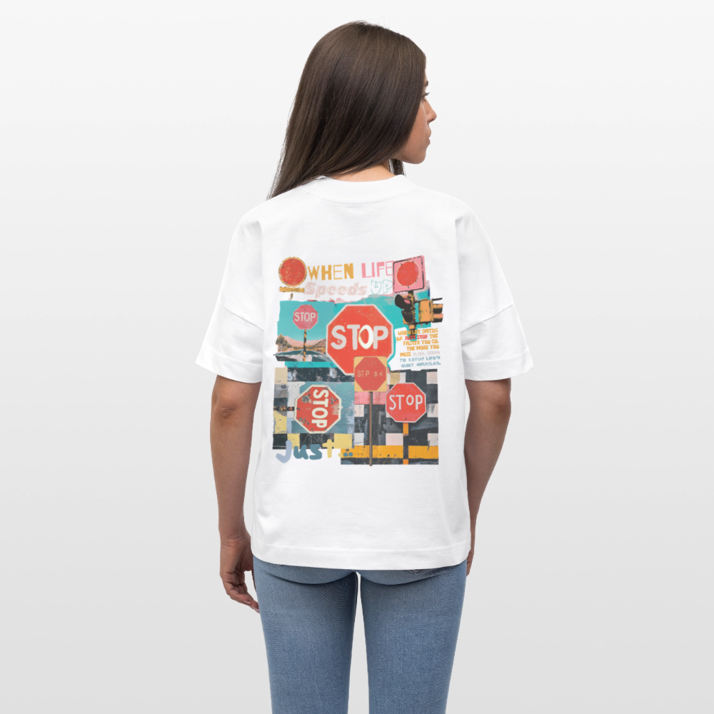 Solvarion, Stopp, 1st | Blaster, Oversize Bio T-Shirt, Unisex - Weiß