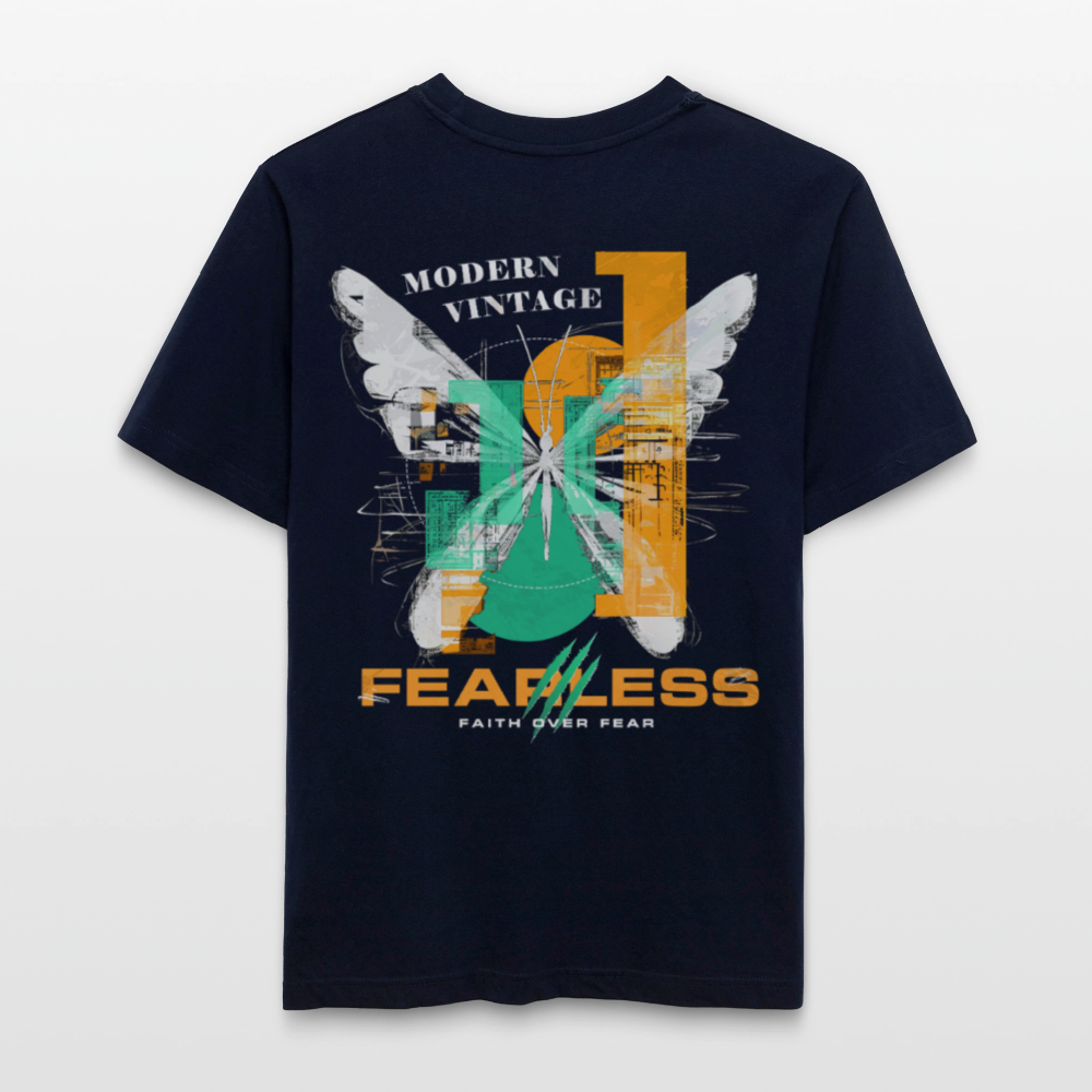 Azazîl, Schmetterling, 1st | Essential, Relaxed Fit Unisex Bio T-Shirt - Navy