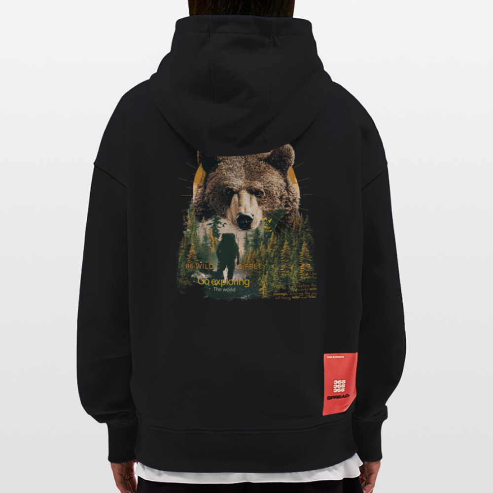 Ghadab, Bär, 1st | Heavyweight Oversized Bio Hoodie, Unisex - SOLID BLACK
