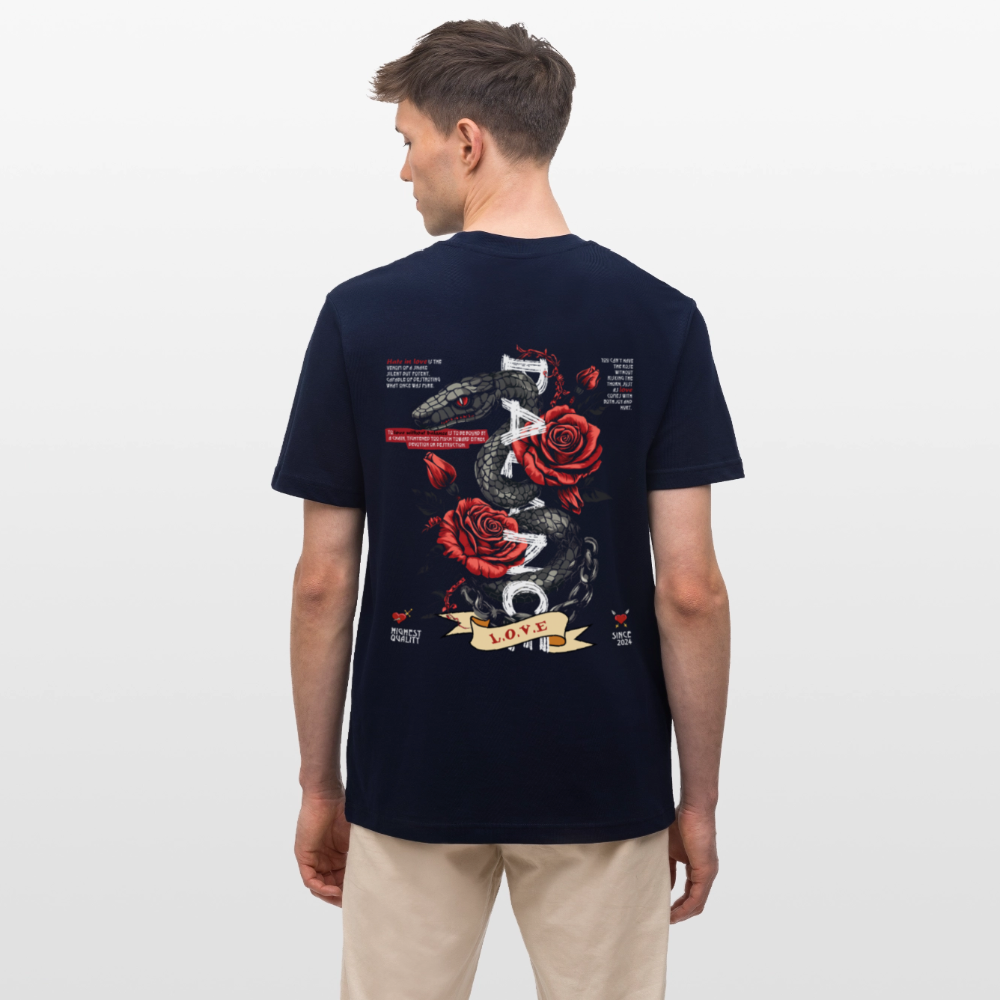 Hephani, Schlange, 1st | Essential, Relaxed Fit Unisex Bio T-Shirt - Navy