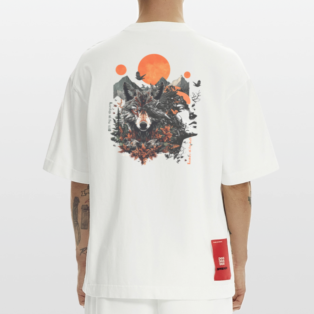 Vaermundis, Wolf, 1st | Heve, Heavyweight Oversized Bio T-Shirt, Unisex - OFF WHITE