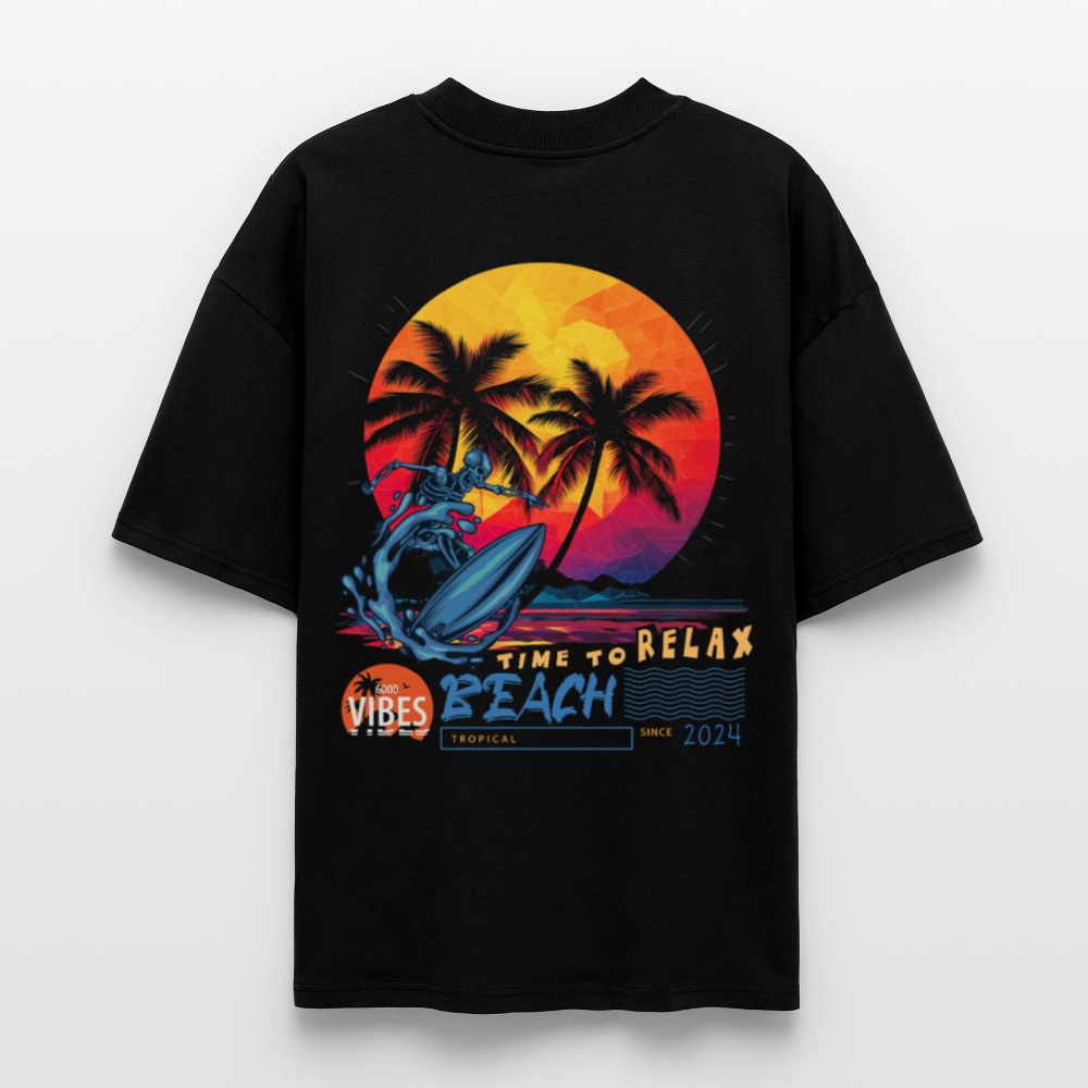 Eryan, Surfen, 1st | Blaster, Oversize Bio T-Shirt, Unisex - Schwarz