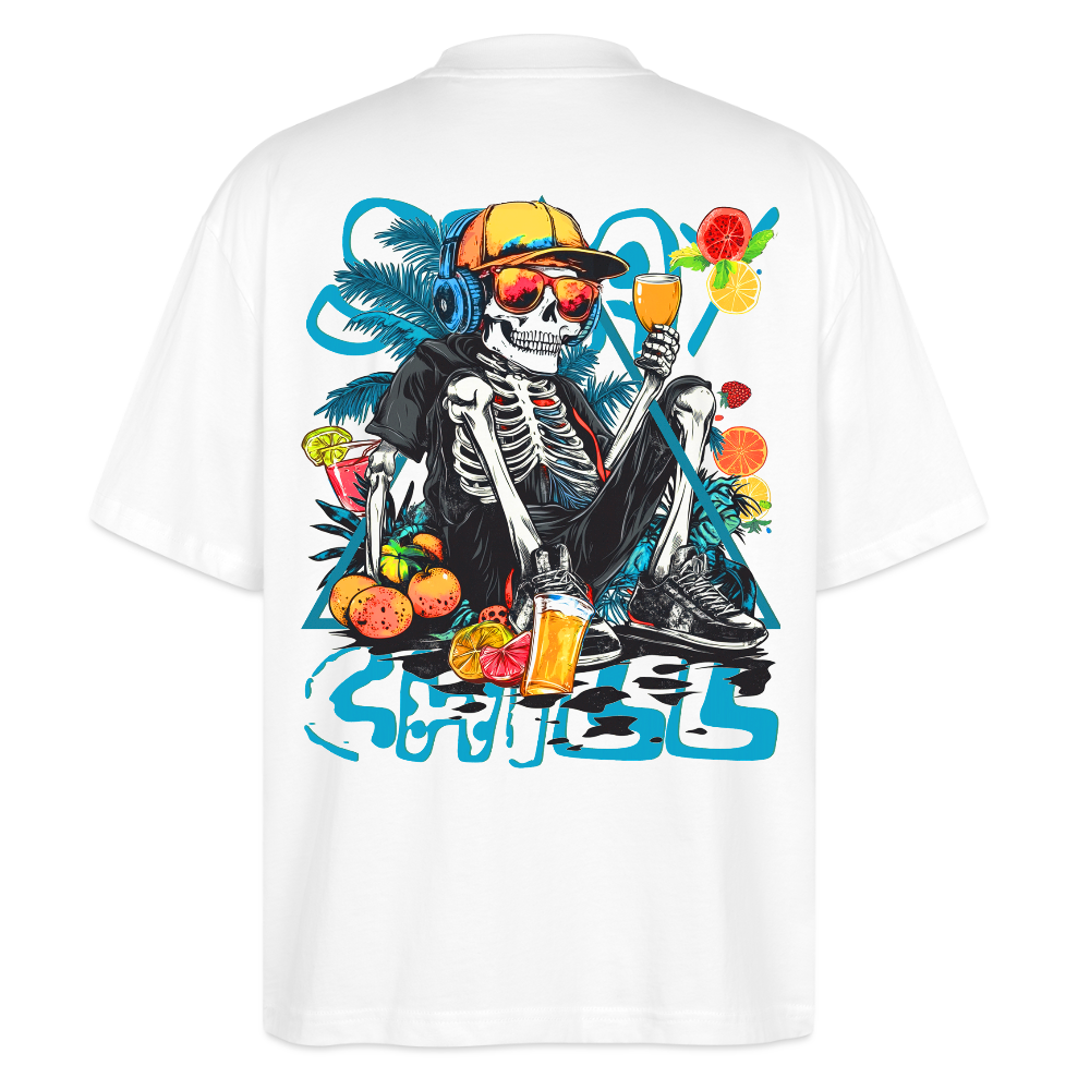 Calveron, Skelet, 1st | Blaster, Oversize Bio T-Shirt, Unisex - Weiß