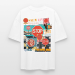 Solvarion, Stopp, 1st | Blaster, Oversize Bio T-Shirt, Unisex - Weiß