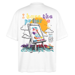 Noctharius, Malen, 1st | Blaster, Oversize Bio T-Shirt, Unisex - Weiß