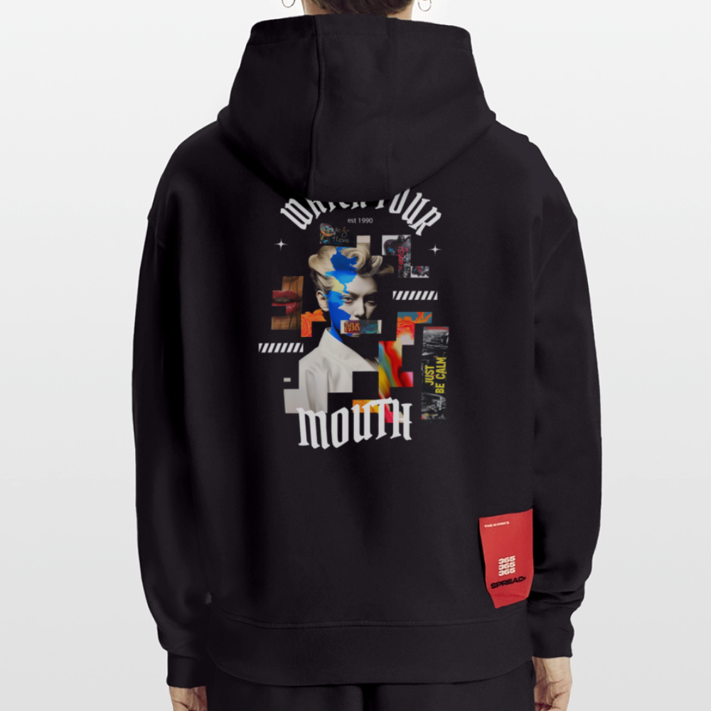 Dewrês, Frau, 1st | Heavyweight Oversized Bio Hoodie, Unisex - SOLID BLACK