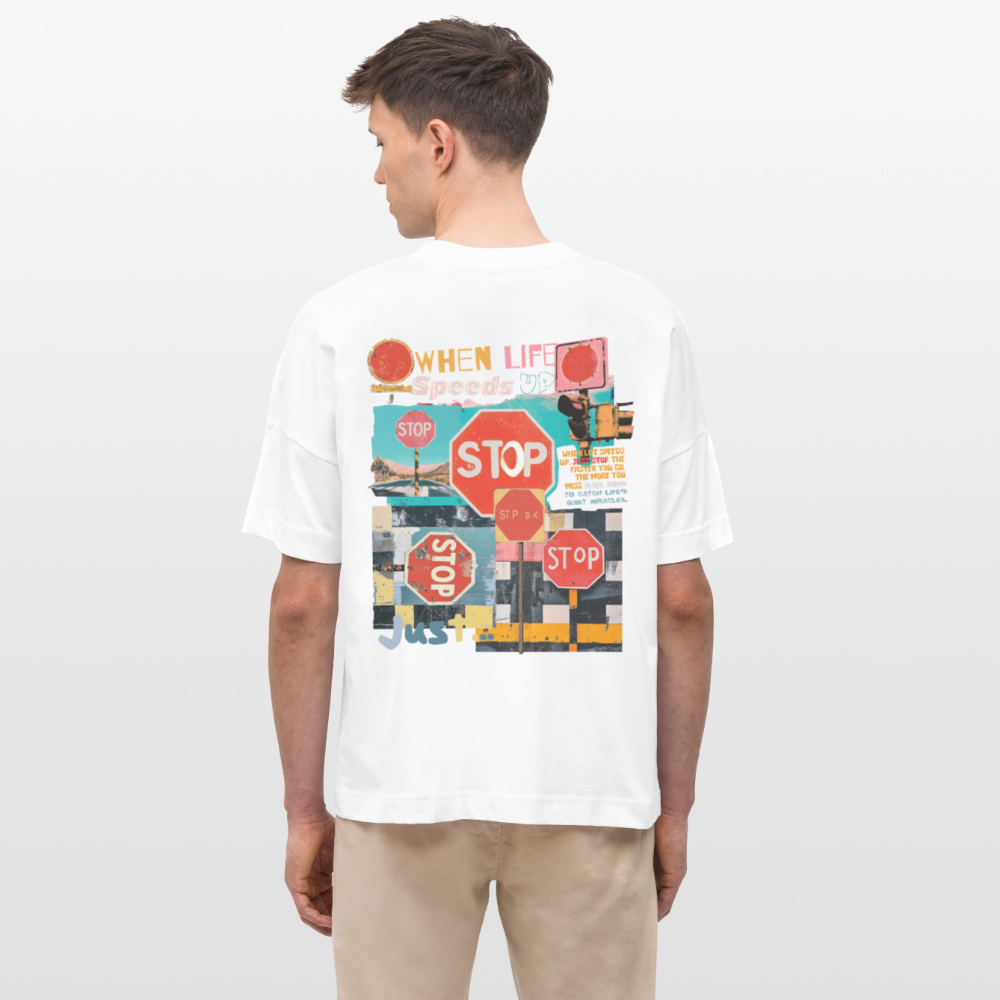 Solvarion, Stopp, 1st | Blaster, Oversize Bio T-Shirt, Unisex - Weiß