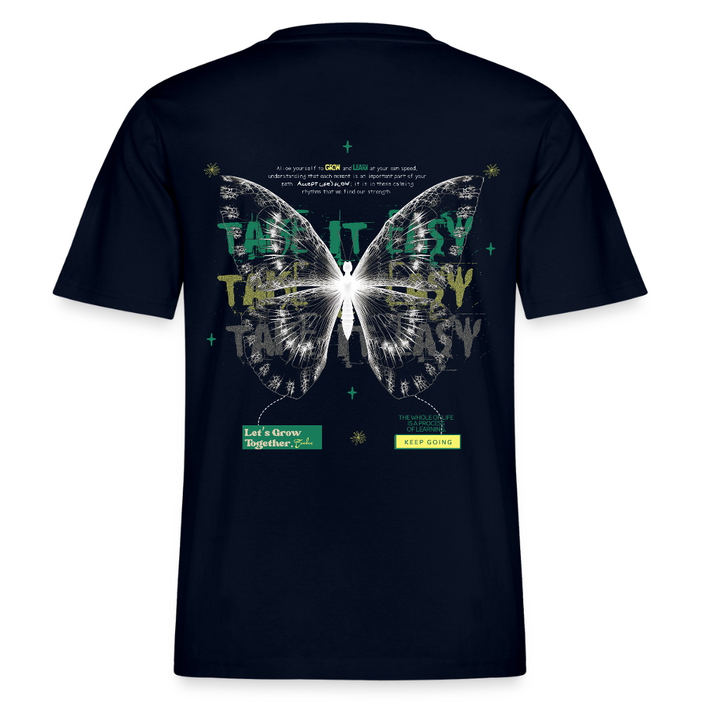 Hesinkar, Schmetterling, 1st | Essential, Relaxed Fit Unisex Bio T-Shirt - Navy