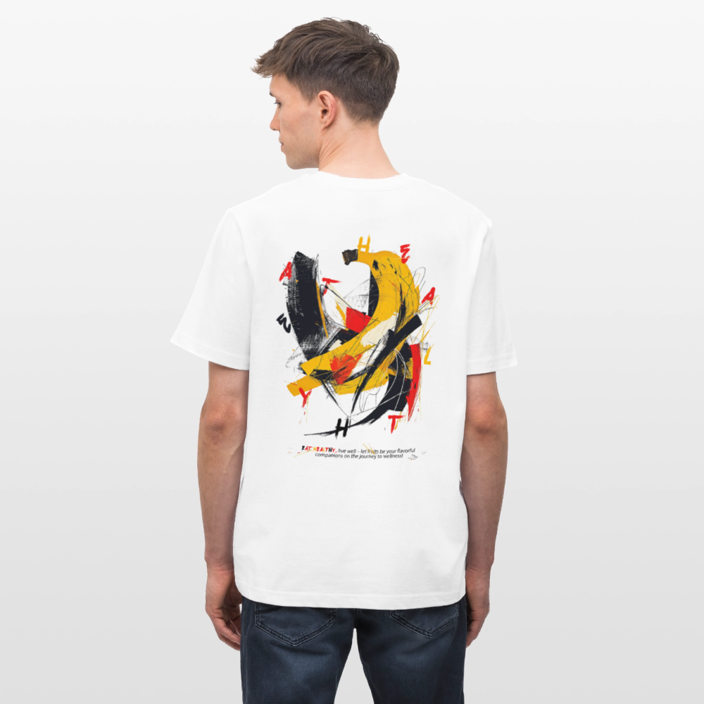 Quasaris, Banane, 1st | Essential, Relaxed Fit Unisex Bio T-Shirt - Weiß