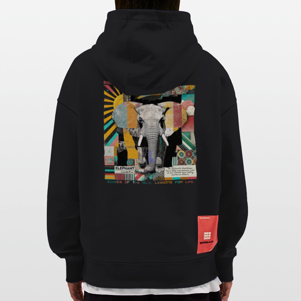 Thanatain, Elefant, 1st | Heavyweight Oversized Bio Hoodie, Unisex - SOLID BLACK