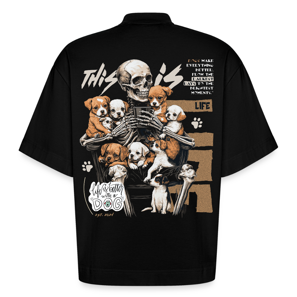 Tezcatlipoca , Hunde & Skelet, 1st | Boxy, Heavyweight Bio T-Shirt, Unisex - SOLID BLACK