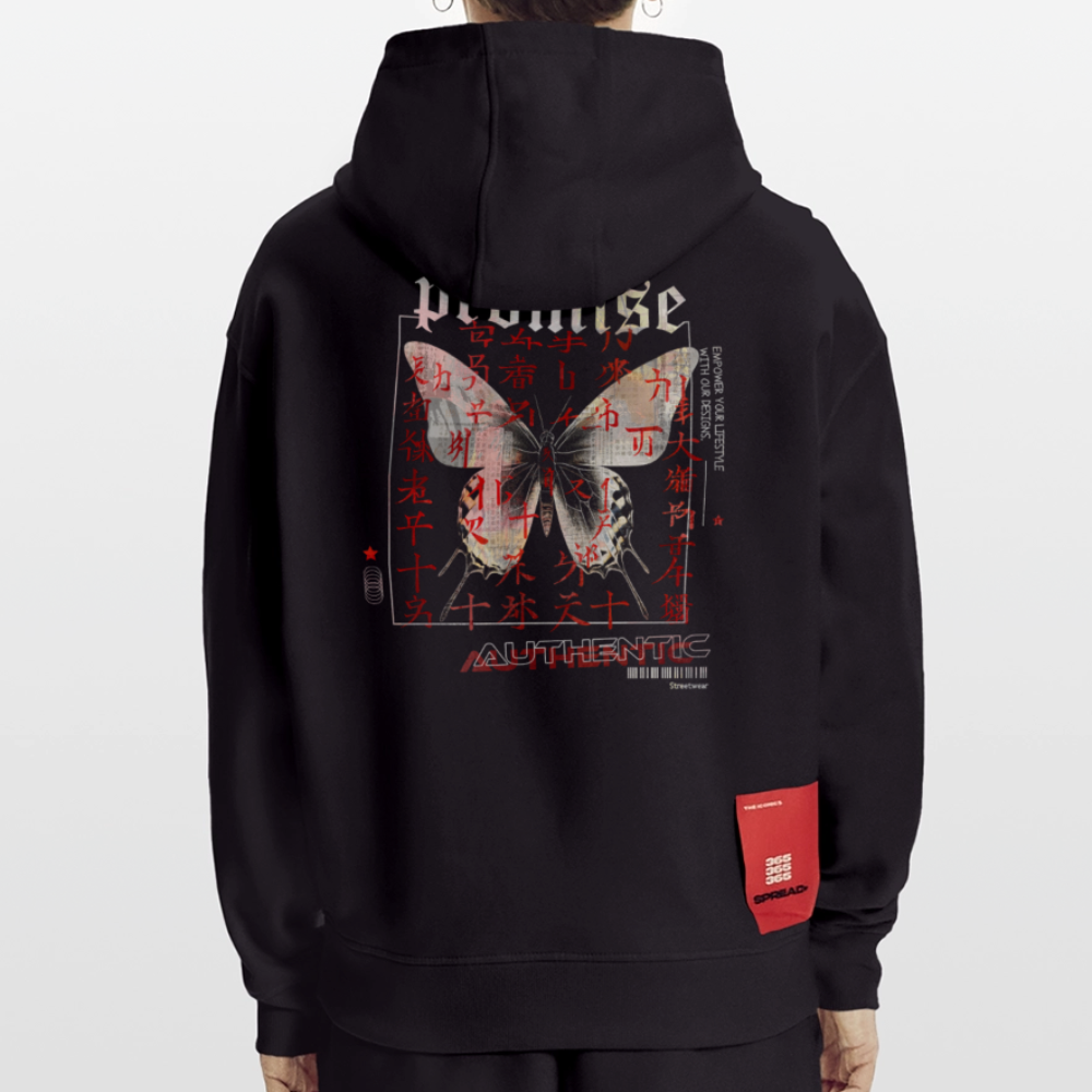 Xurmus, Schmetterling, 1st | Heavyweight Oversized Bio Hoodie, Unisex - SOLID BLACK
