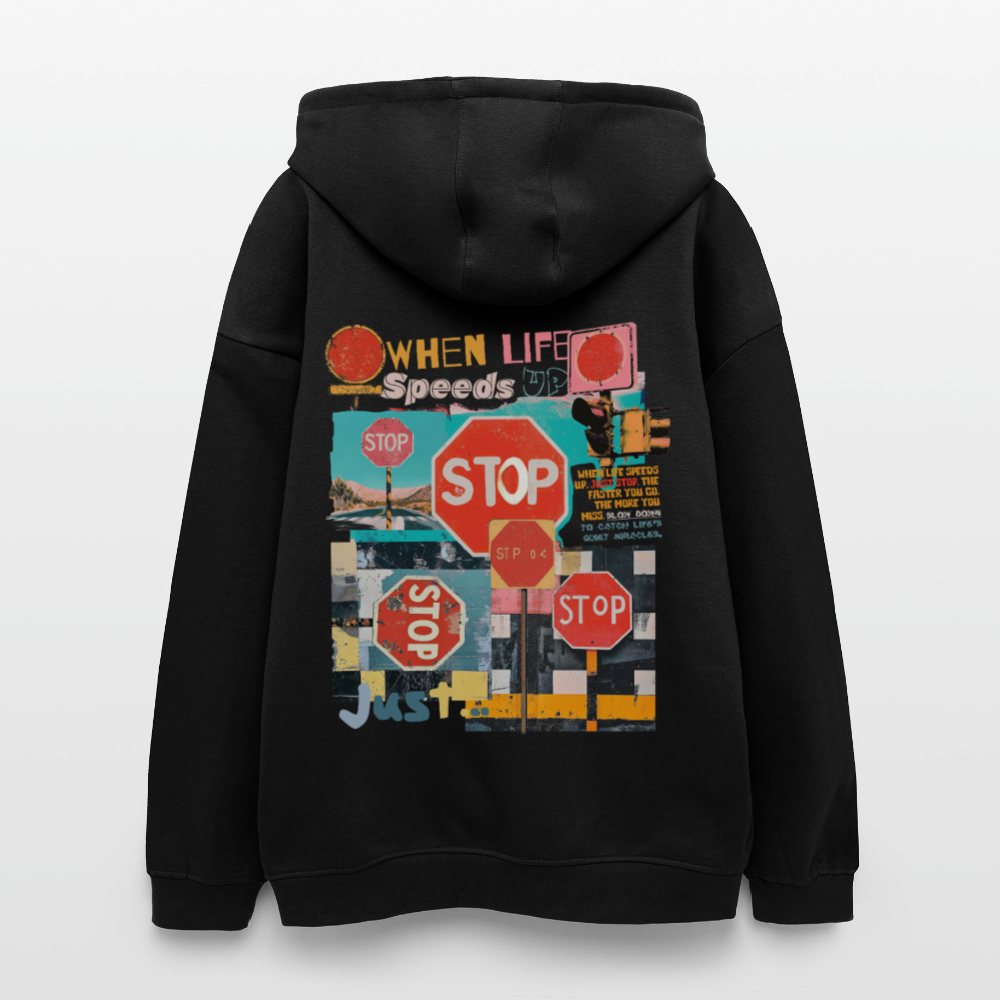 Solvarion, Stopp, 1st | Freshhood, Oversized Unisex Hoodie - Schwarz