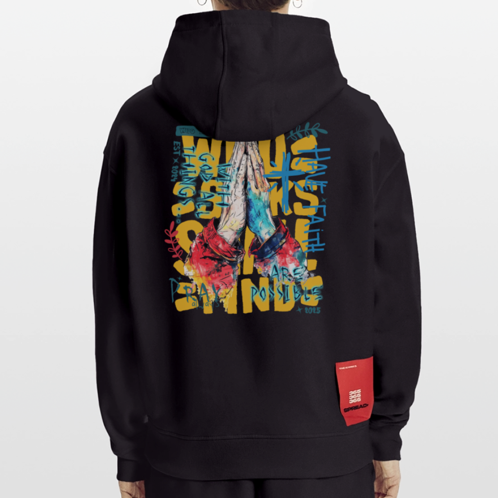 Perseus, Beten, 1st | Heavyweight Oversized Bio Hoodie, Unisex - SOLID BLACK