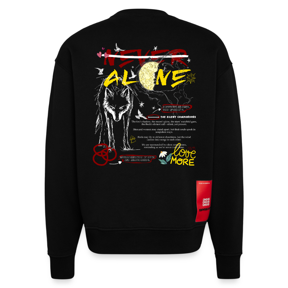 Diony, Wolf, 1st | Heavyweight Oversized Bio Sweater, Unisex - SOLID BLACK