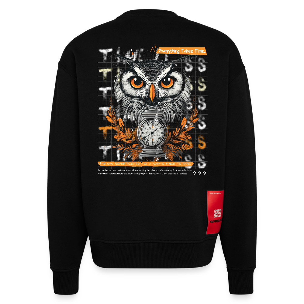 Marid, Eule, 1st | Heavyweight Oversized Bio Sweater, Unisex - SOLID BLACK