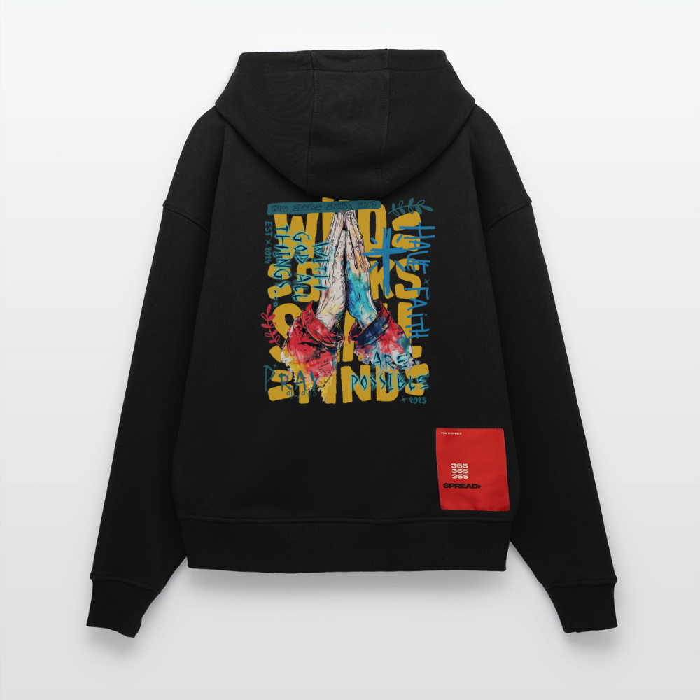 Perseus, Beten, 1st | Heavyweight Oversized Bio Hoodie, Unisex - SOLID BLACK