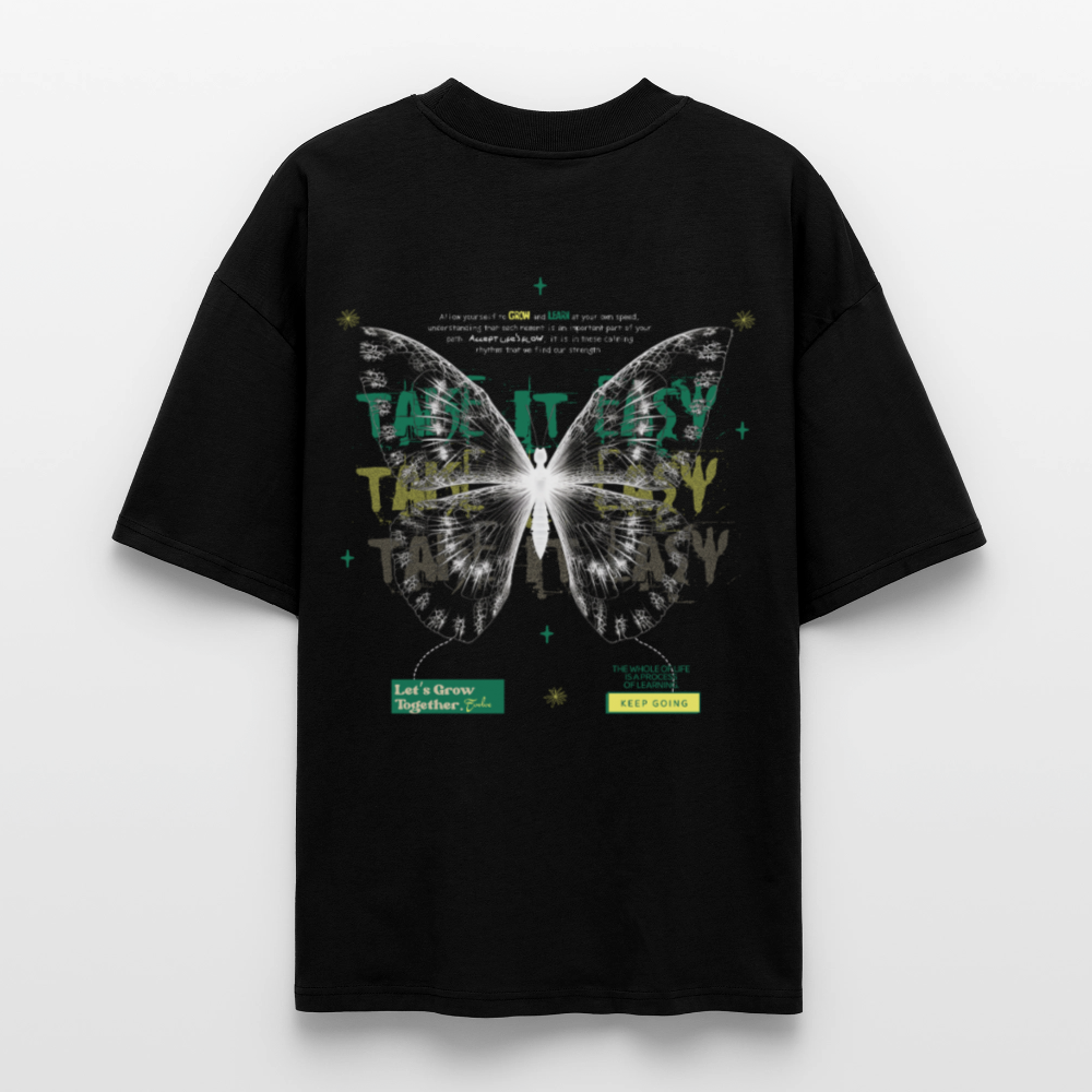 Hesinkar, Schmetterling, 1st | Blaster, Oversize Bio T-Shirt, Unisex - Schwarz
