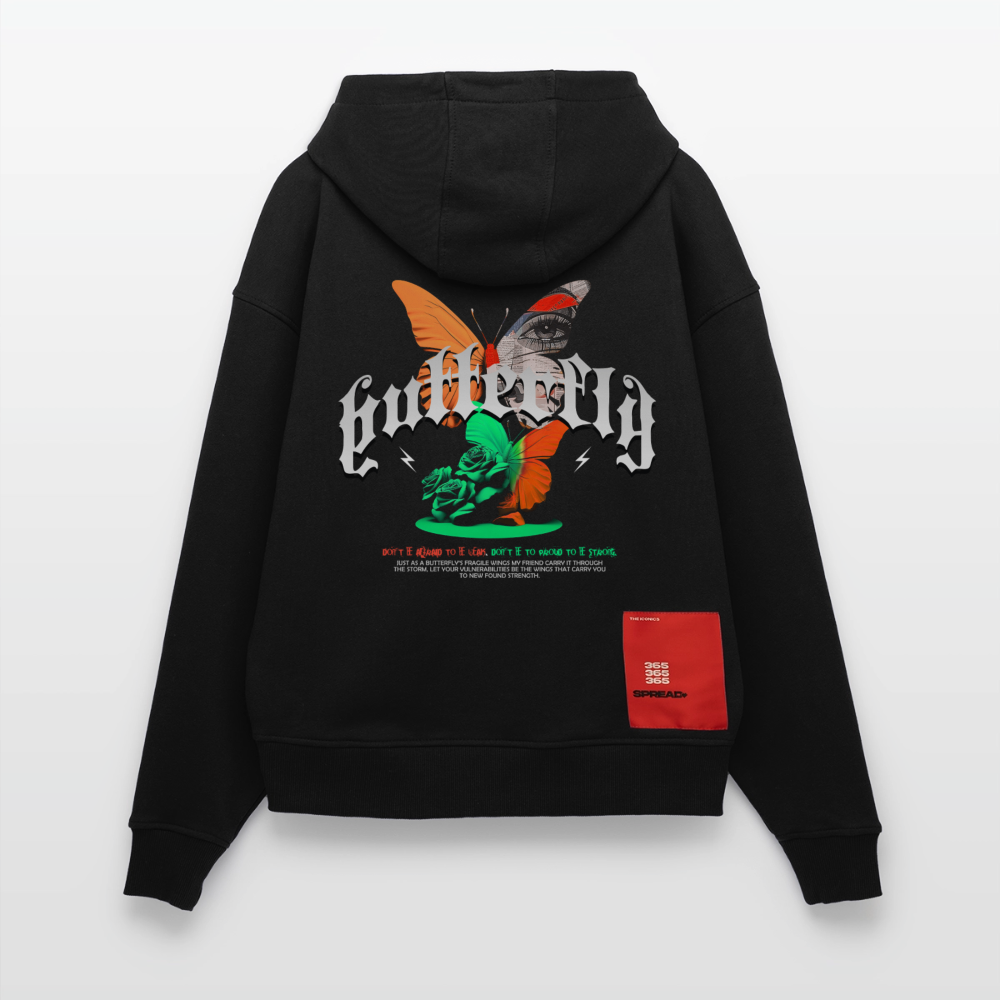 Noşîrêwan, Schmetterling, 1st | Heavyweight Oversized Bio Hoodie, Unisex - SOLID BLACK