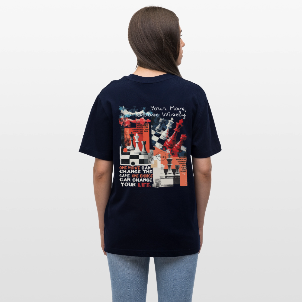 Heraa, Schach, 1st | Essential, Relaxed Fit Unisex Bio T-Shirt - Navy