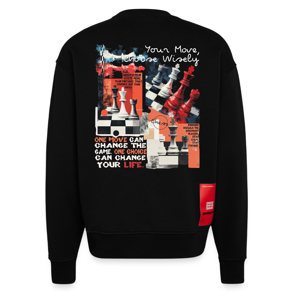 Heraa, Schach, 1st | Heavyweight Oversized Bio Sweater, Unisex - SOLID BLACK