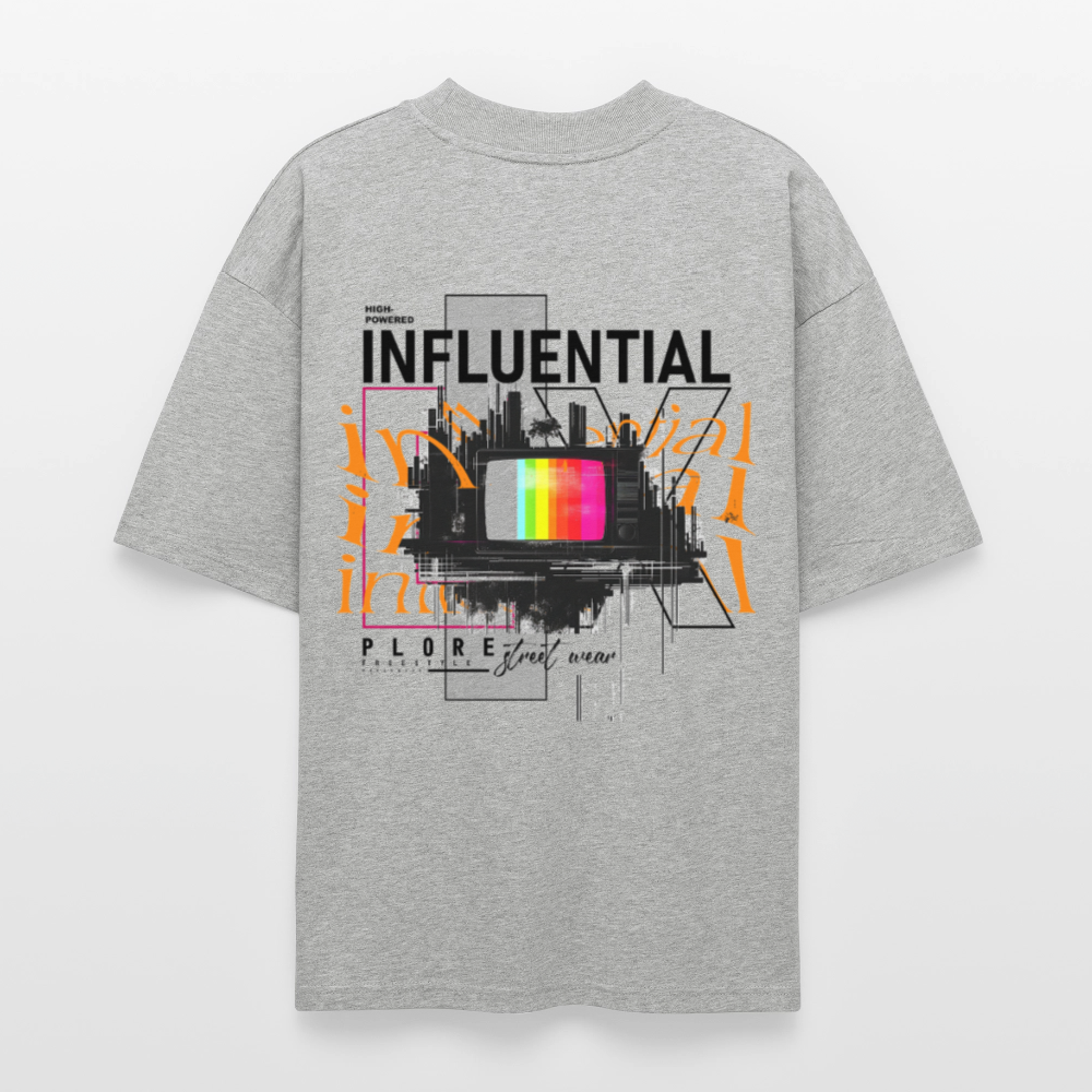 Flamethar, Fernseher, 1st | Blaster, Oversize Bio T-Shirt, Unisex - Grau meliert