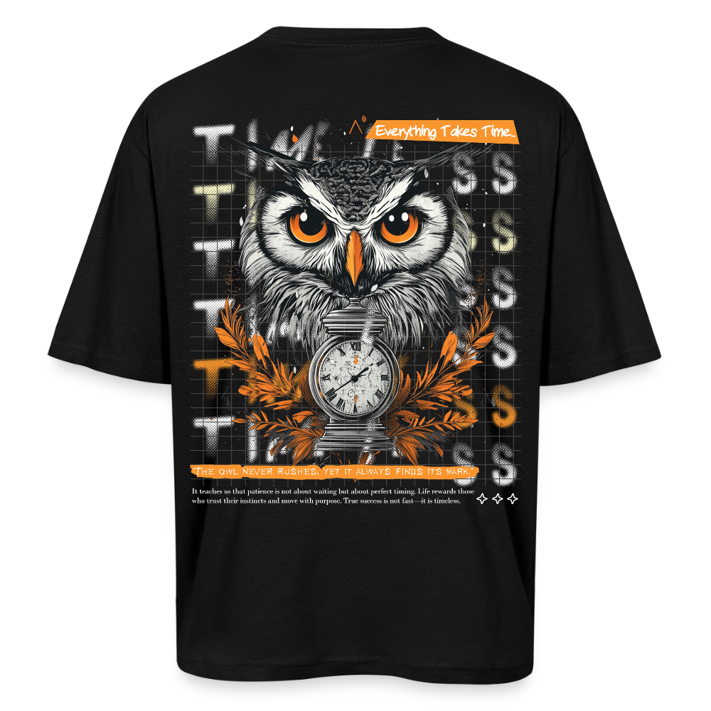 Marid, Eule, 1st | Breezy, Oversized Unisex T-Shirt - Schwarz
