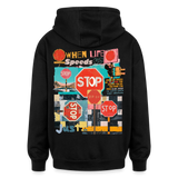 Solvarion, Stopp, 1st | Freshhood, Oversized Unisex Hoodie - Schwarz