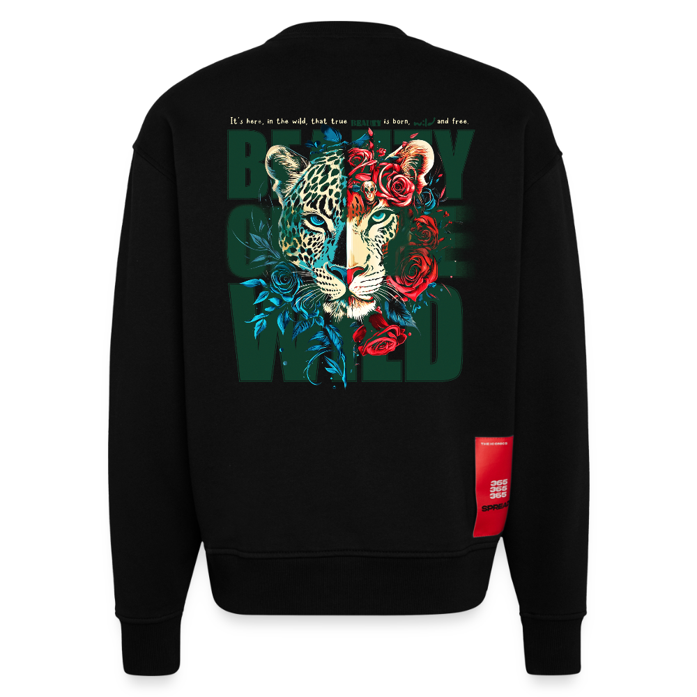 Irise, Leopard, 1st | Heavyweight Oversized Bio Sweater, Unisex - SOLID BLACK