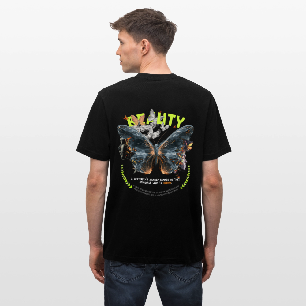 Harith, Schmetterling, 1st | Essential, Relaxed Fit Unisex Bio T-Shirt - Schwarz