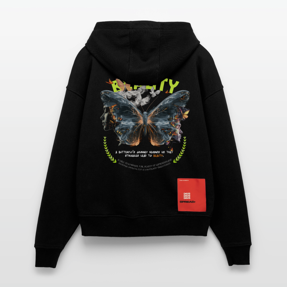 Harith, Schmetterling, 1st | Heavyweight Oversized Bio Zip Hoodie, Unisex - SOLID BLACK