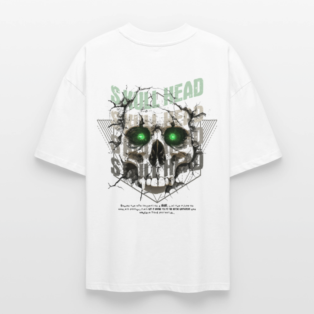 Gliesaron, Totenkopf, 1st | Blaster, Oversize Bio T-Shirt, Unisex - Weiß