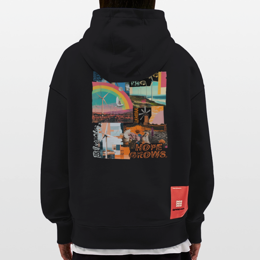 Nyxaris, Windmühle, 1st | Heavyweight Oversized Bio Hoodie, Unisex - SOLID BLACK