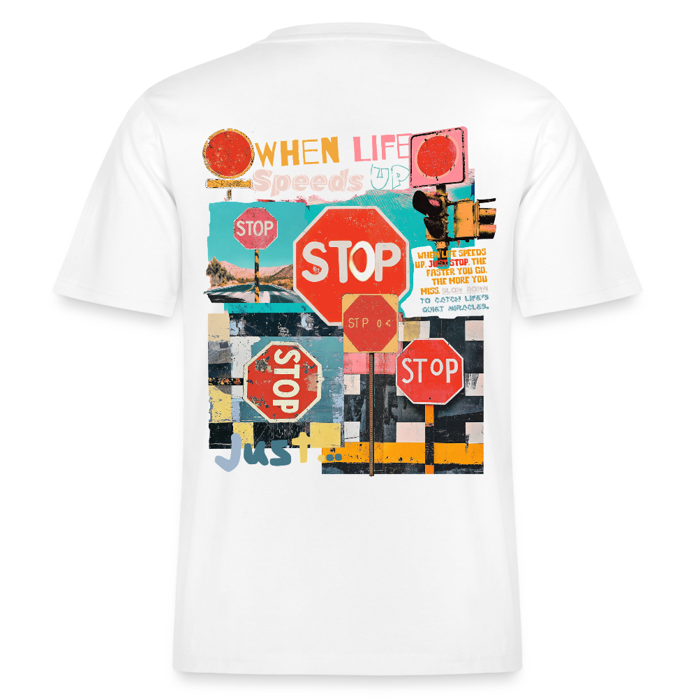 Solvarion, Stopp, 1st | Essential, Relaxed Fit Unisex Bio T-Shirt - Weiß